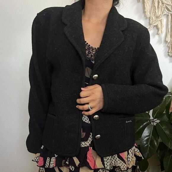 vtg wool geiger Austria sweater cardigan dark grey gray jacket 38 silver buttons - Picture 2 of 10
